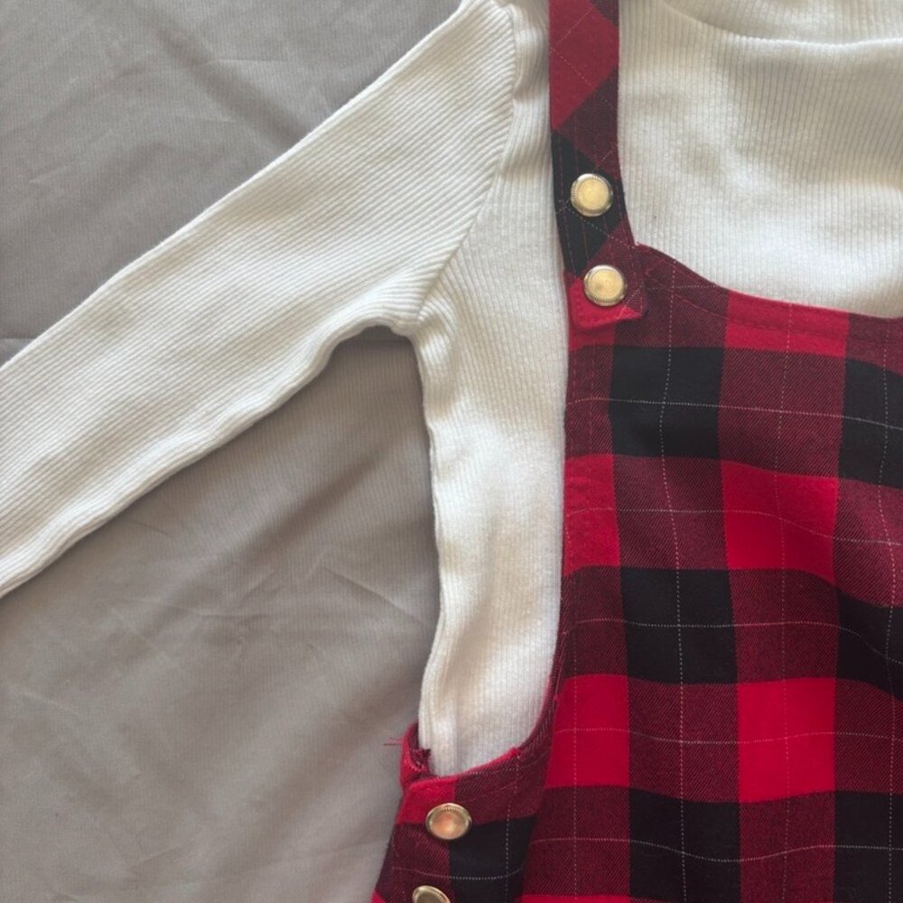 Max Studio Kids Black & Red Plaid Overall Dress – Size 4T
